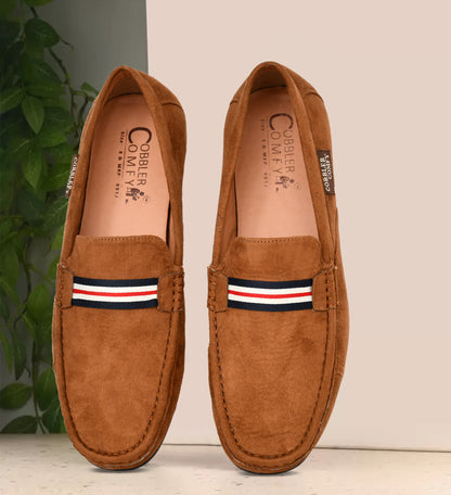 Suede Loafers for Men with Stripe | Tan