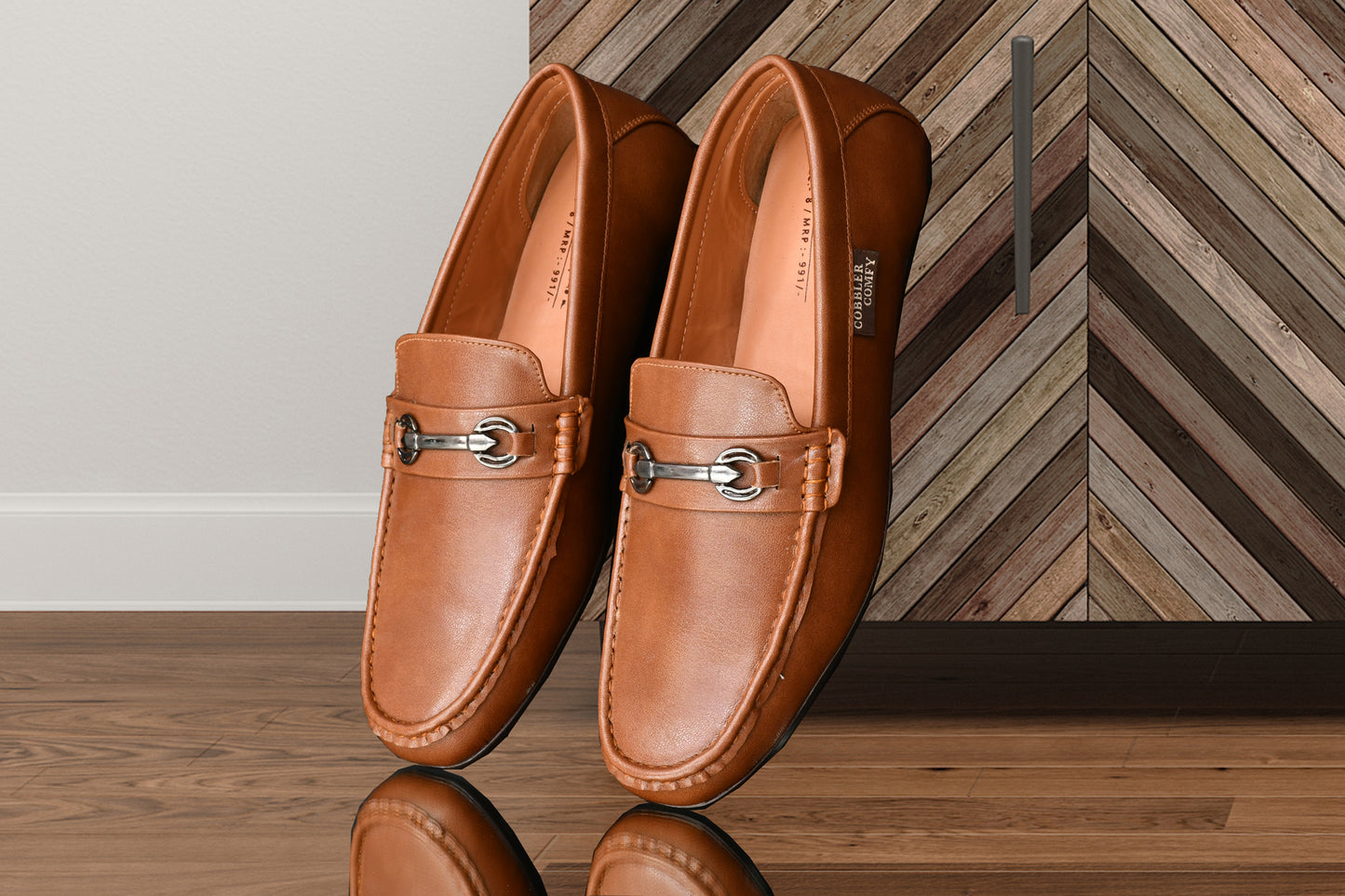 Matte Look Moccasins for Men with Metallic Buckle | Tan