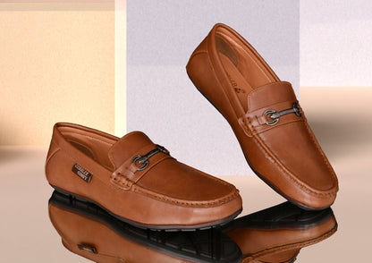 Matte Look Moccasins for Men with Metallic Buckle | Tan