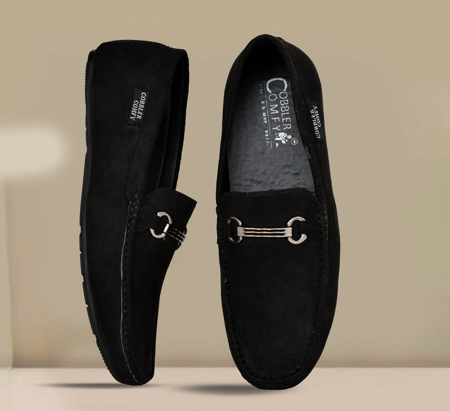 Suede Moccasins with Metallic Buckle | Black