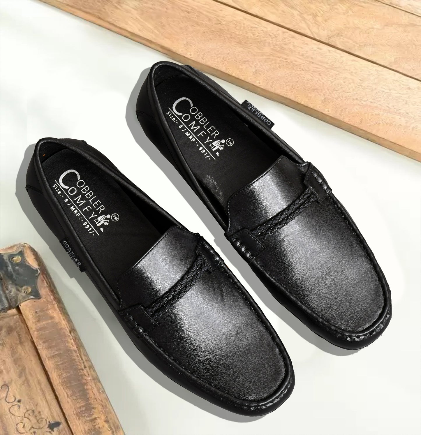 Neat Look Moccasins for Men with Braided Buckle | Black