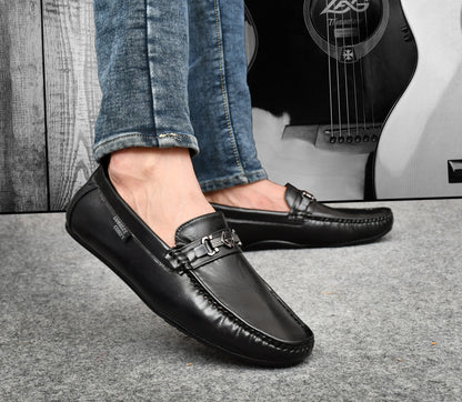 Matte Look Moccasins for Men with Metallic Buckle | Black