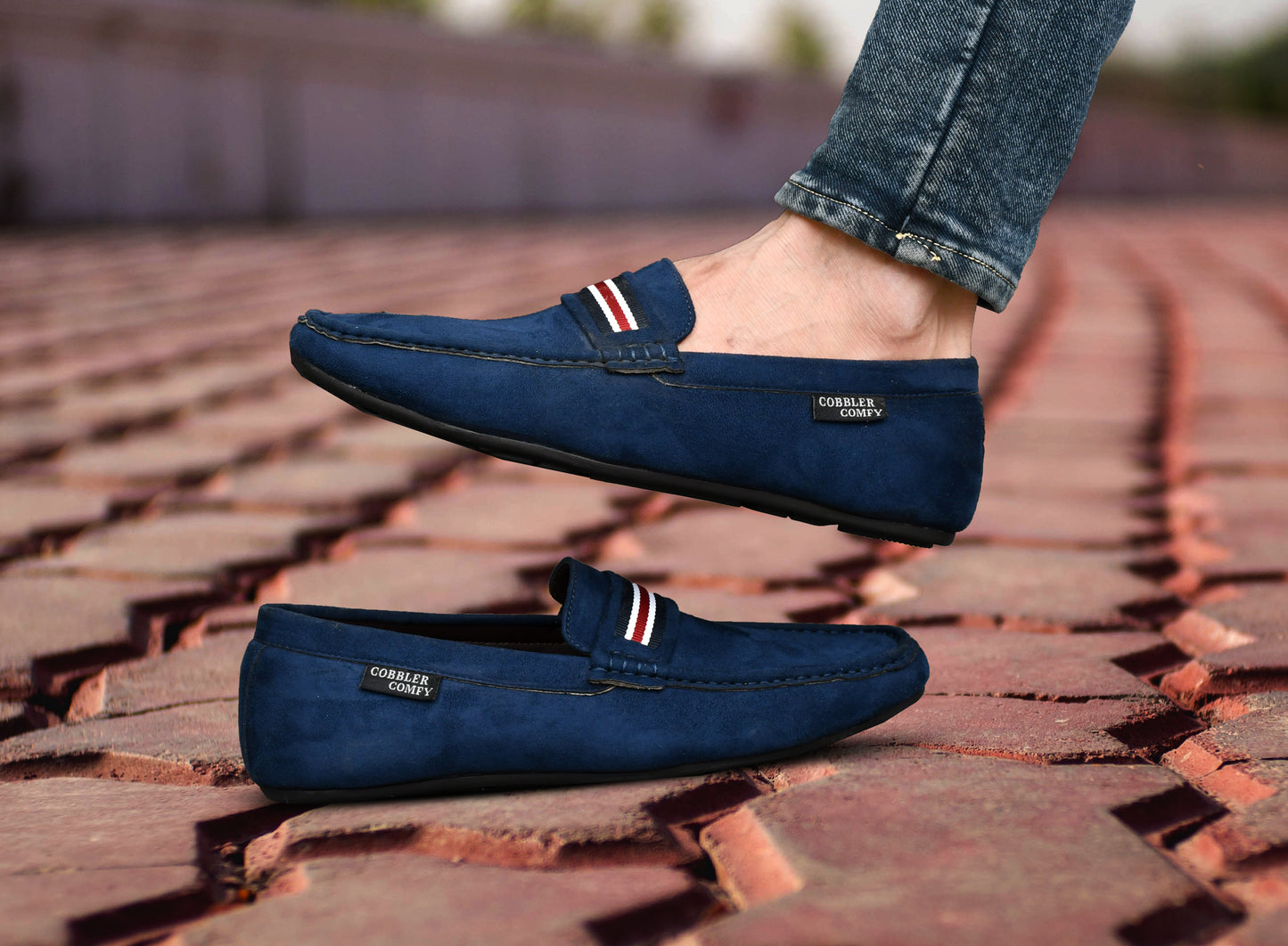 Suede Loafers for Men with Stripe | Blue