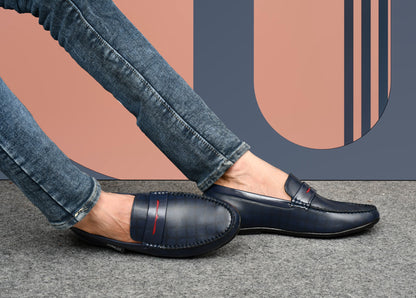 Classic Moccasins with Stylish Check Pattern | Navy Blue