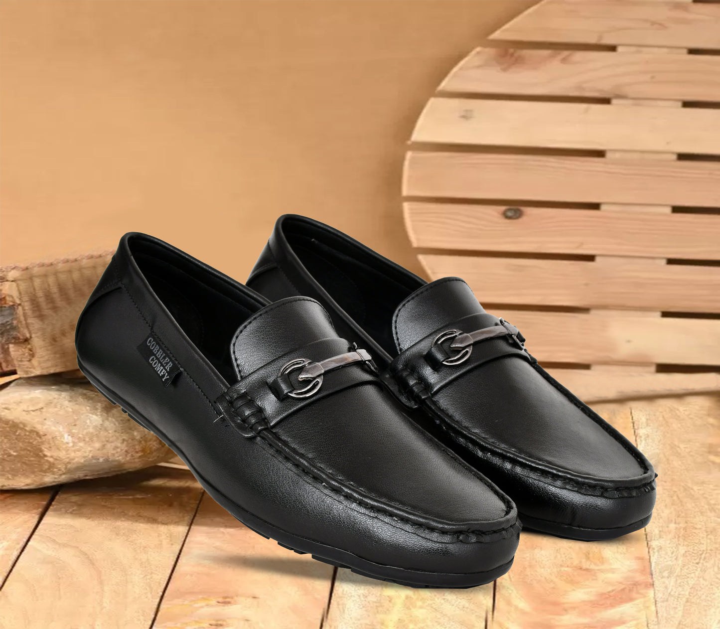 Classic Moccasins for Men with Metallic Loop Buckle | Black