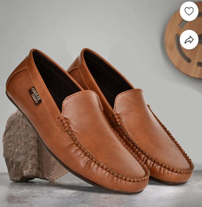 Neat Look Moccasins for Men with Double Stitch Pattern | Tan