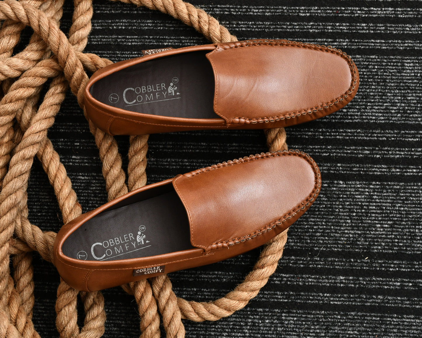 Neat Look Moccasins for Men with Double Stitch Pattern | Tan