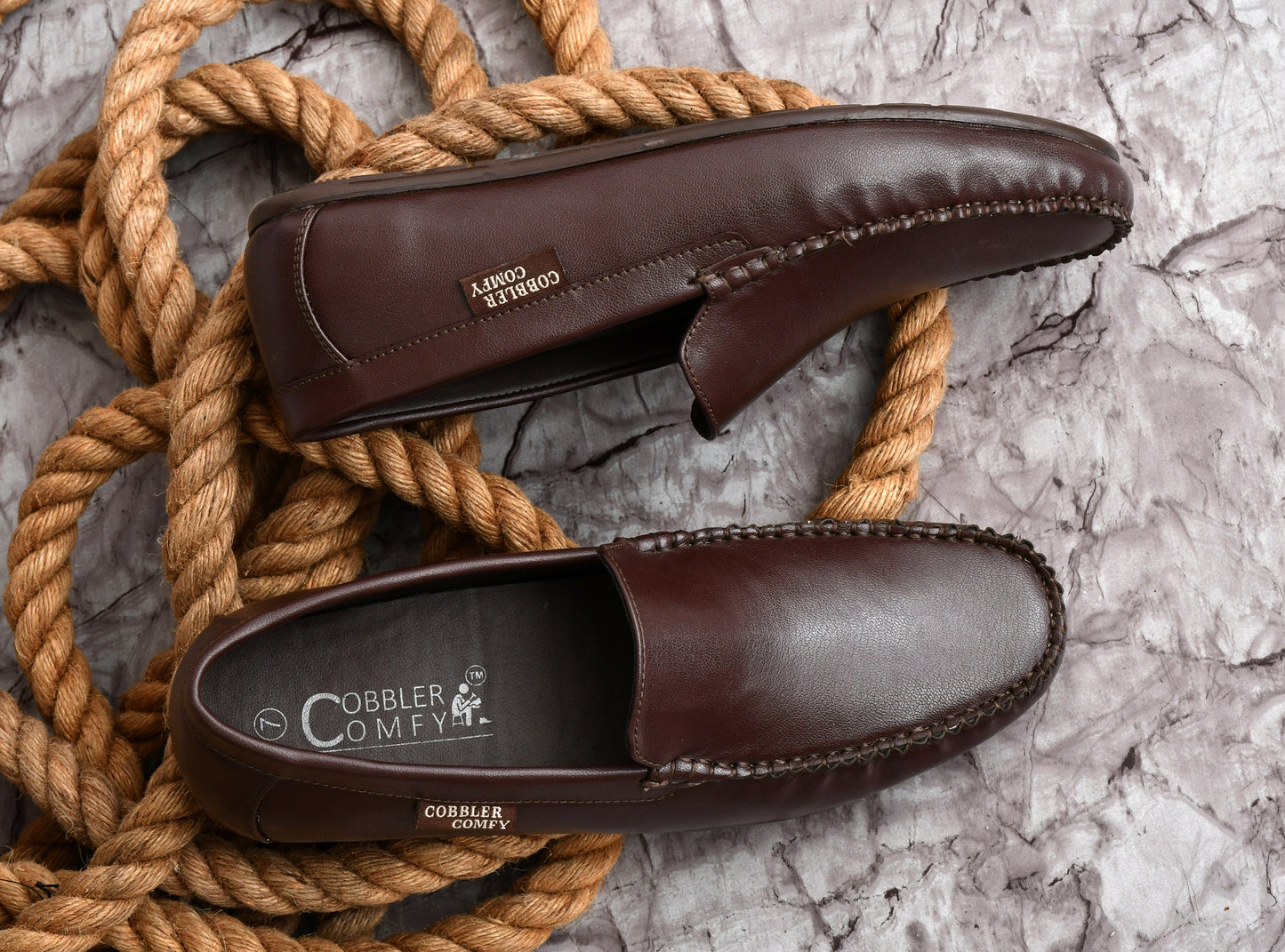 Neat Look Moccasins for Men with Double Stitch Pattern | Coffee