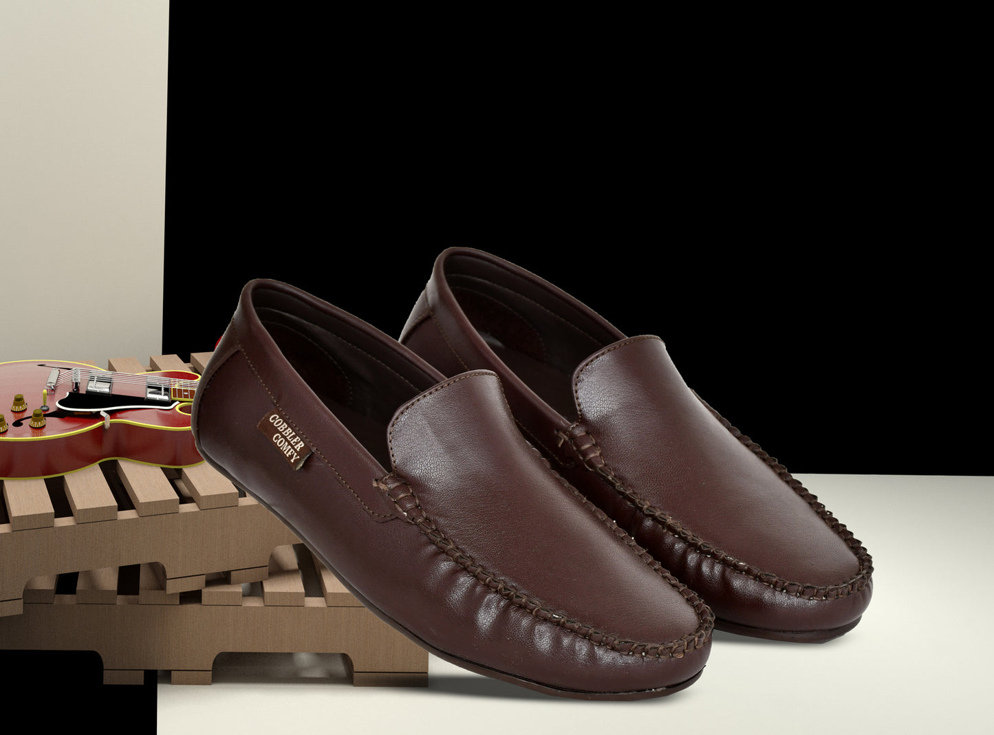 Neat Look Moccasins for Men with Double Stitch Pattern | Coffee