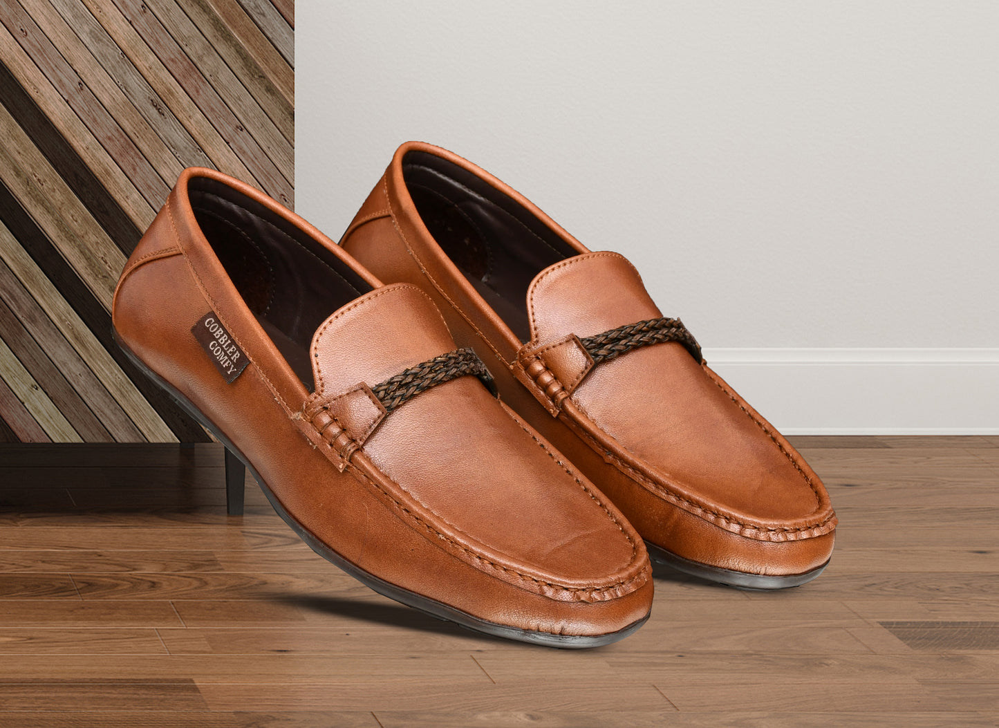 Neat Look Moccasins for Men with Braided Buckle | Tan