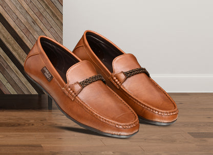 Neat Look Moccasins for Men with Braided Buckle | Tan