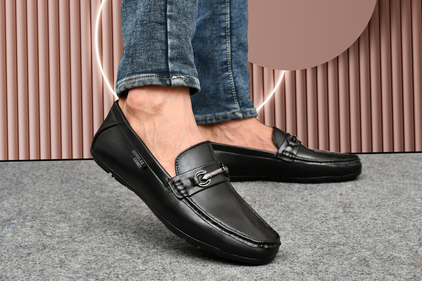 Classic Moccasins for Men with Metallic Loop Buckle | Black