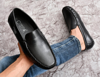 Neat Look Moccasins for Men with Double Stitch Pattern | Black