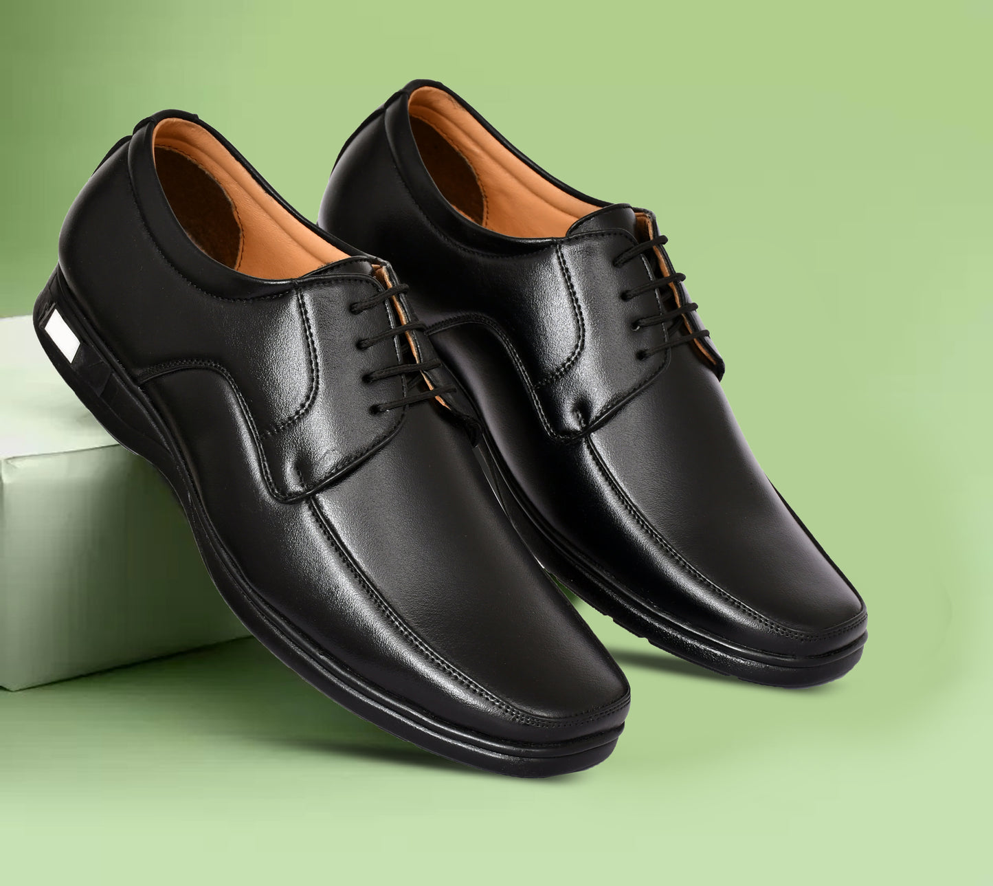 Square Toe Lace-up Shoes with Double Stitch Pattern for Men | Black