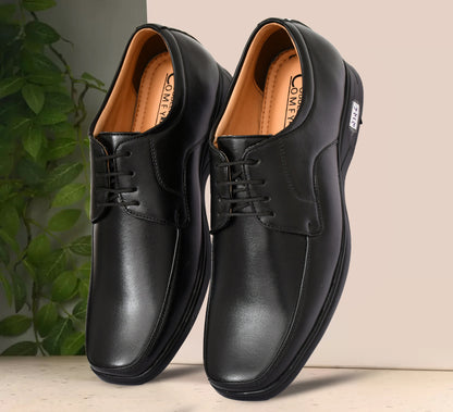 Square Toe Lace-up Shoes with Double Stitch Pattern for Men | Black