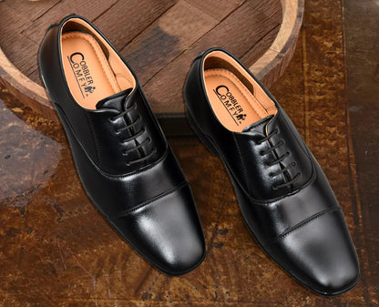 Square Toe Lace-up Oxford Shoes for Men with Mid-stitch | Black