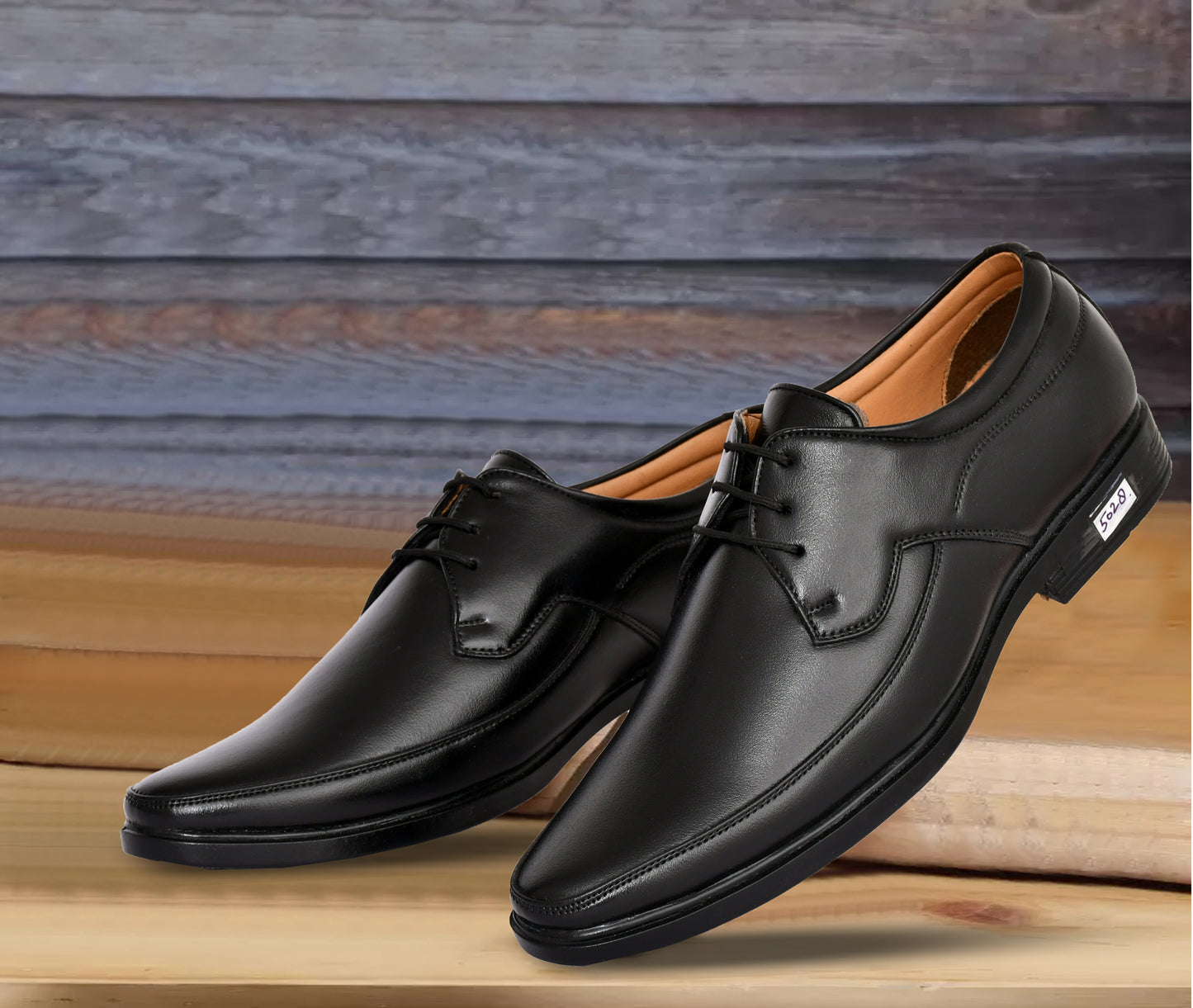 Pointed-toe Lace-up Derby Shoes for Men with Double Stitch | Black