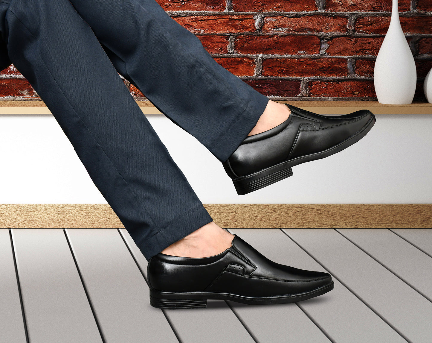 Neat Look Slip-on for Men with Curved Side Stitch | Black