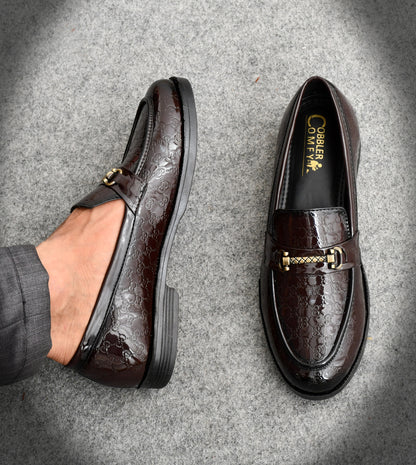 Partywear Shiny Slip-ons for Men with Dotted Pattern | Brown