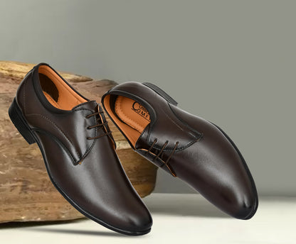 Pointed Toe Lace-up Derby Shoes for Men | Brown