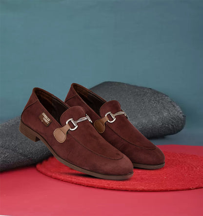 Suede Moccasins for Men with Metallic Loop Buckle | Brown