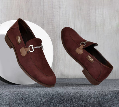 Suede Moccasins for Men with Metallic Loop Buckle | Brown