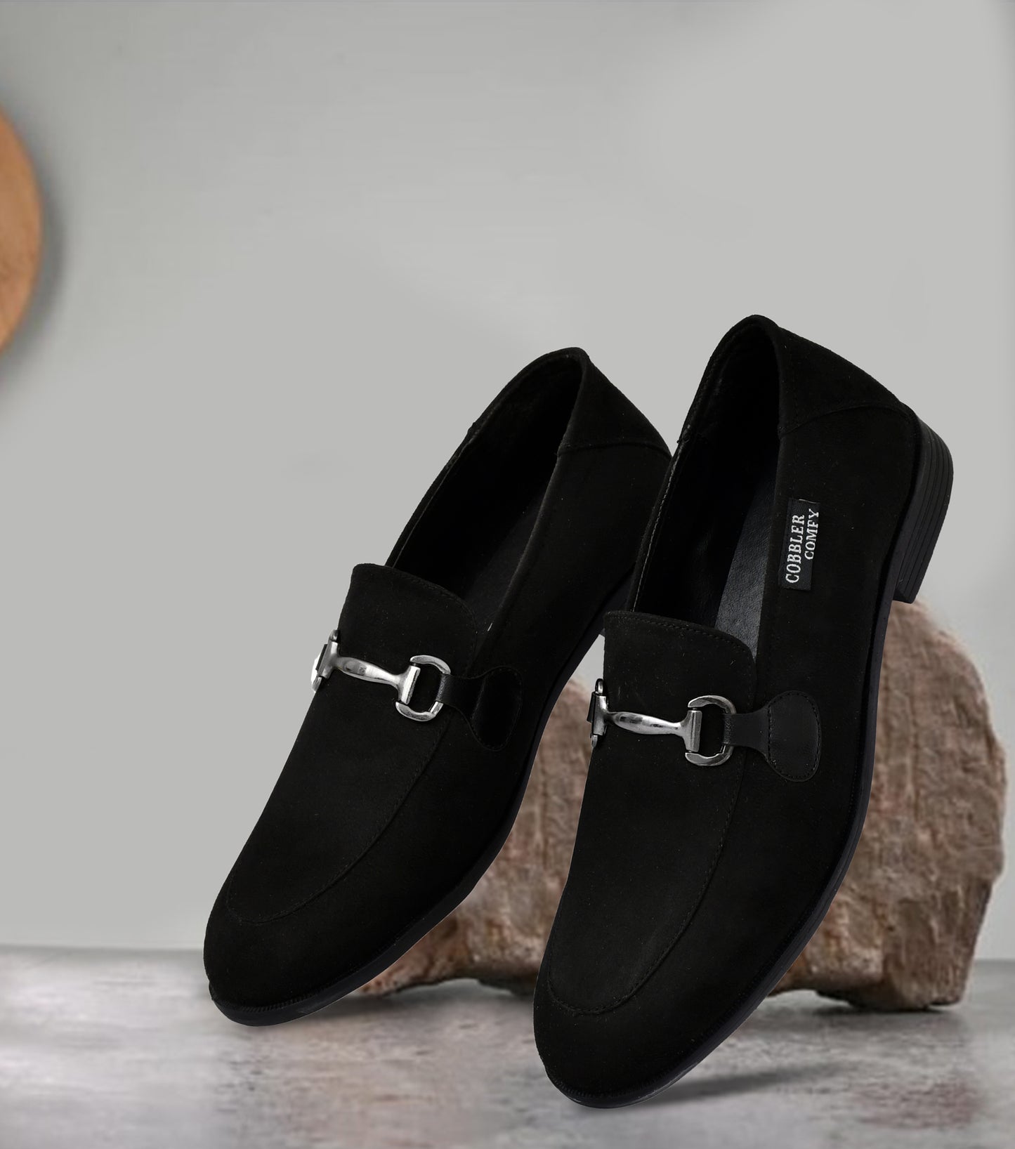 Suede Slip-on with Metallic Loop Buckle | Black