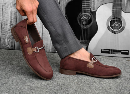 Suede Moccasins for Men with Metallic Loop Buckle | Brown