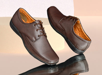 Matte Look Square-toe Derby Formal Shoes for Men | Coffee