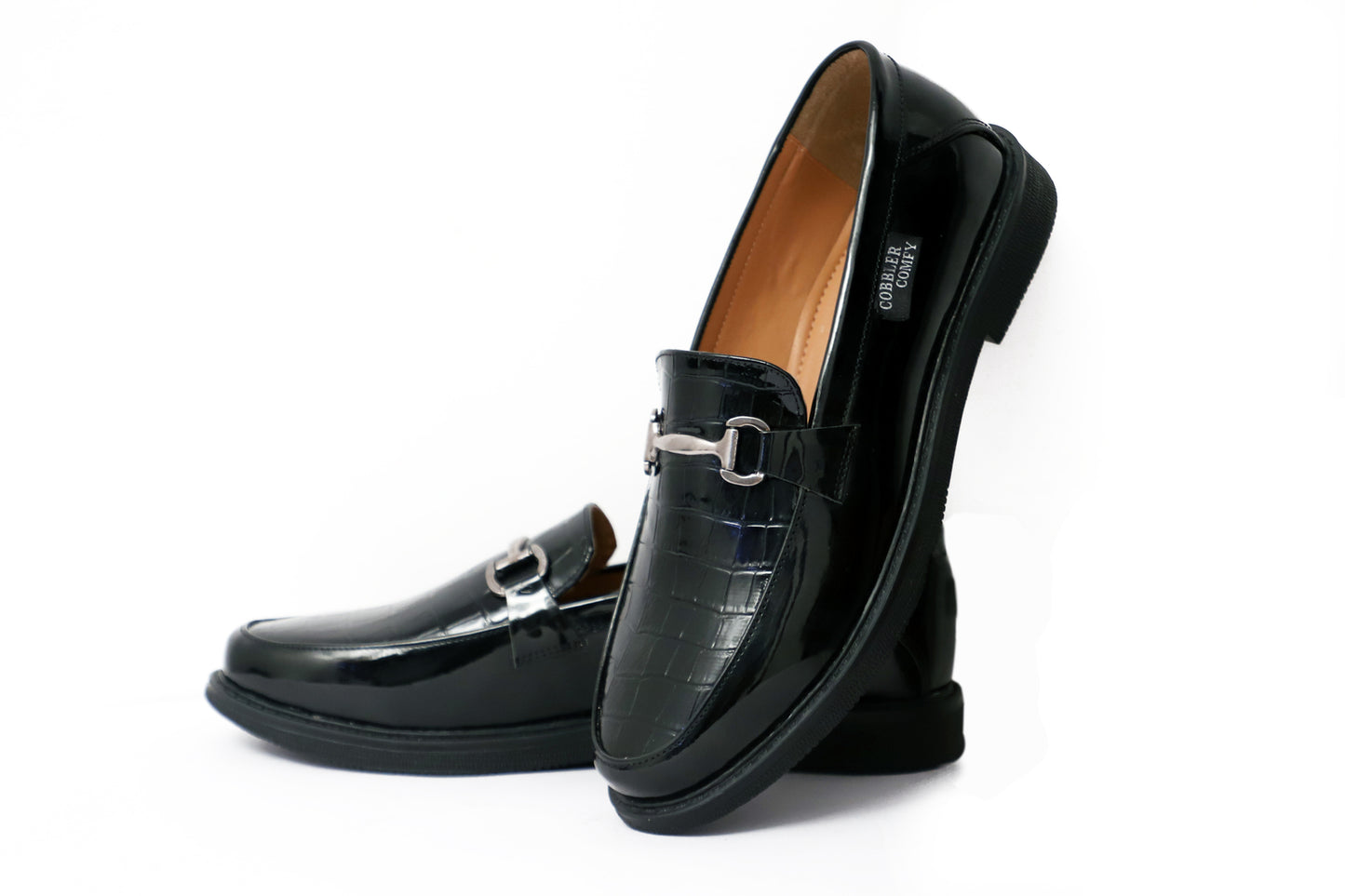 Croco Pattern Slip-on for Men with Metallic Buckle | Black