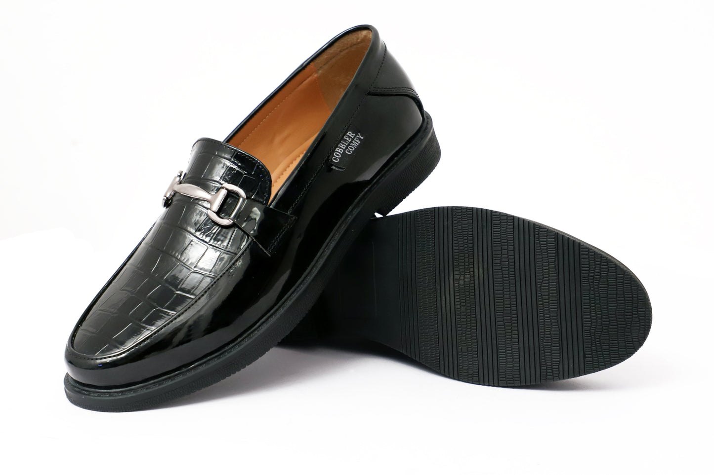 Croco Pattern Slip-on for Men with Metallic Buckle | Black