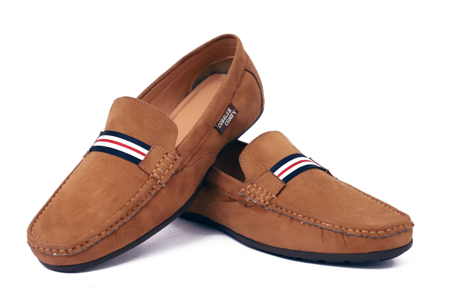 Suede Loafers for Men with Stripe | Tan