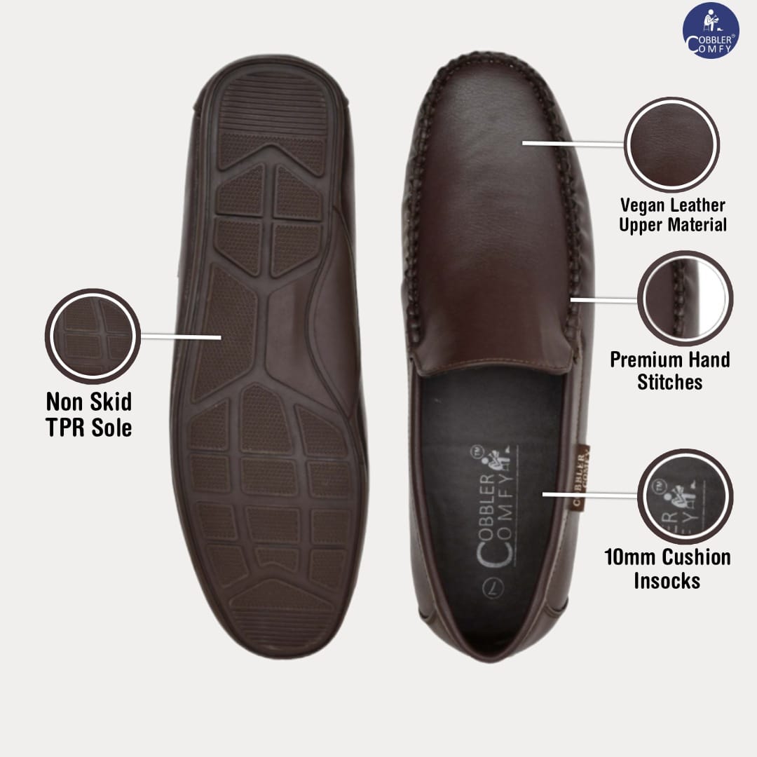 Neat Look Moccasins for Men with Double Stitch Pattern | Coffee