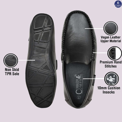 Neat Look Moccasins for Men with Double Stitch Pattern | Black