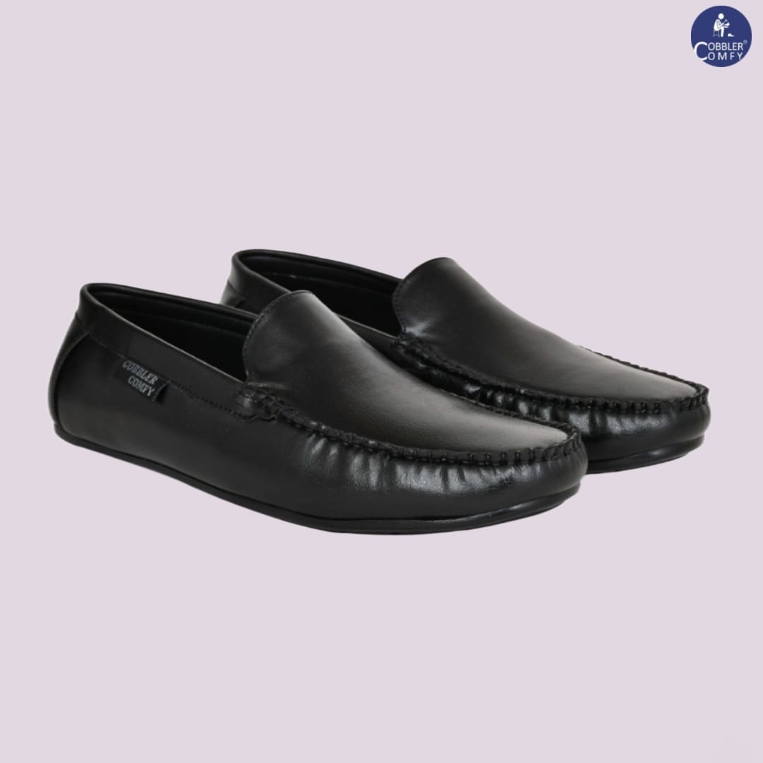 Neat Look Moccasins for Men with Double Stitch Pattern | Black