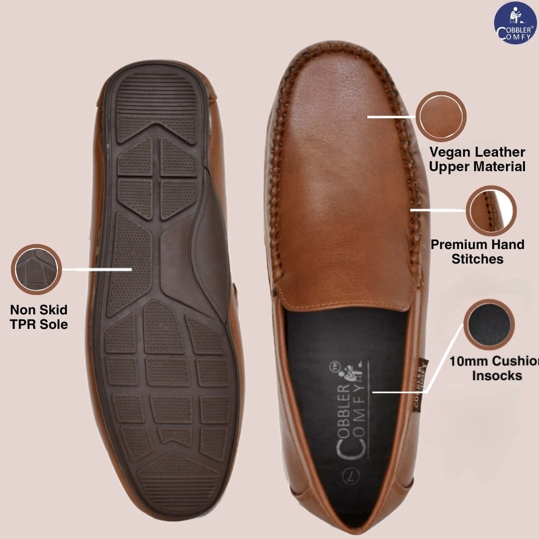 Neat Look Moccasins for Men with Double Stitch Pattern | Tan