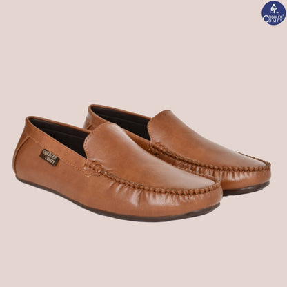 Neat Look Moccasins for Men with Double Stitch Pattern | Tan