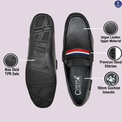 Striped Moccasins for Men | Black