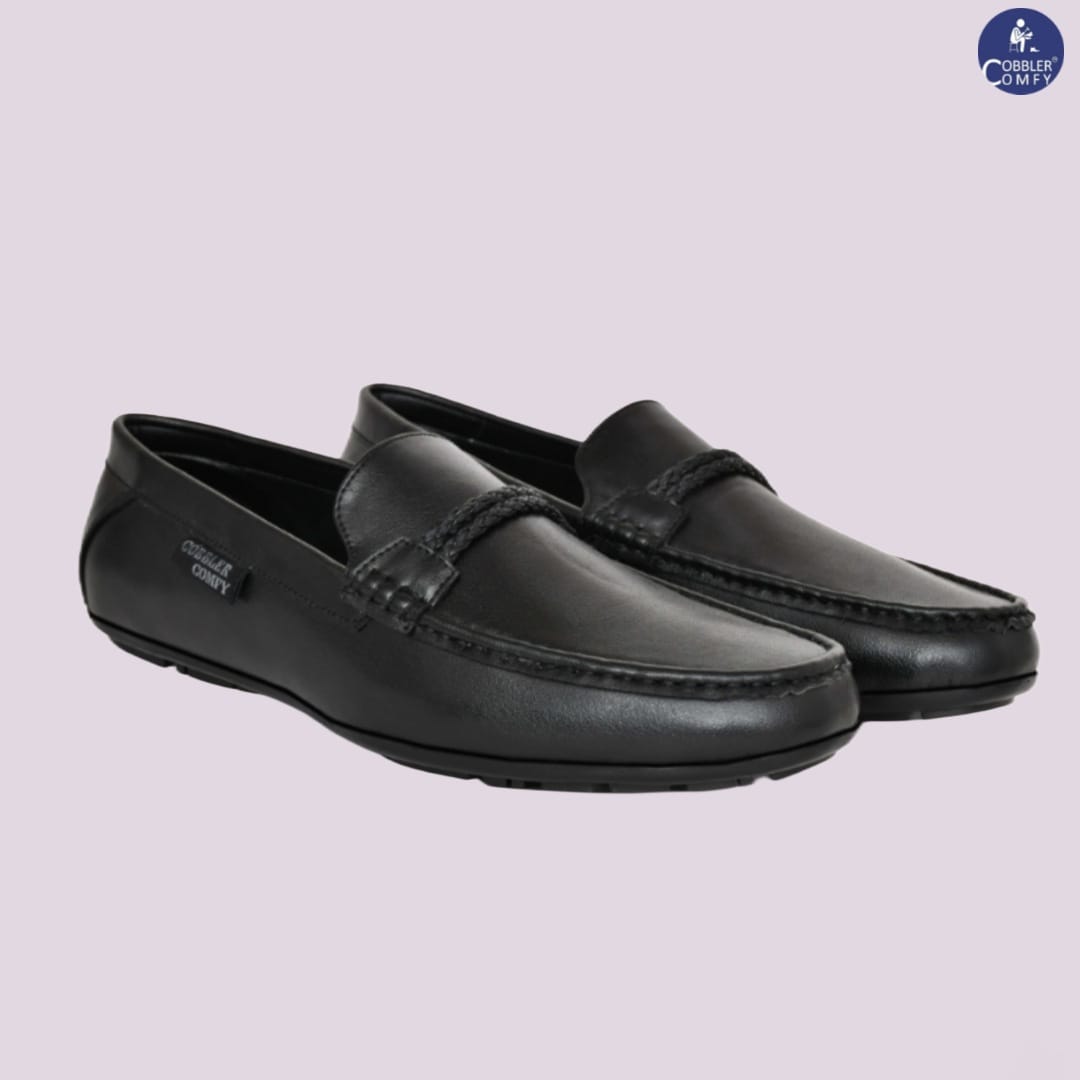 Neat Look Moccasins for Men with Braided Buckle | Black