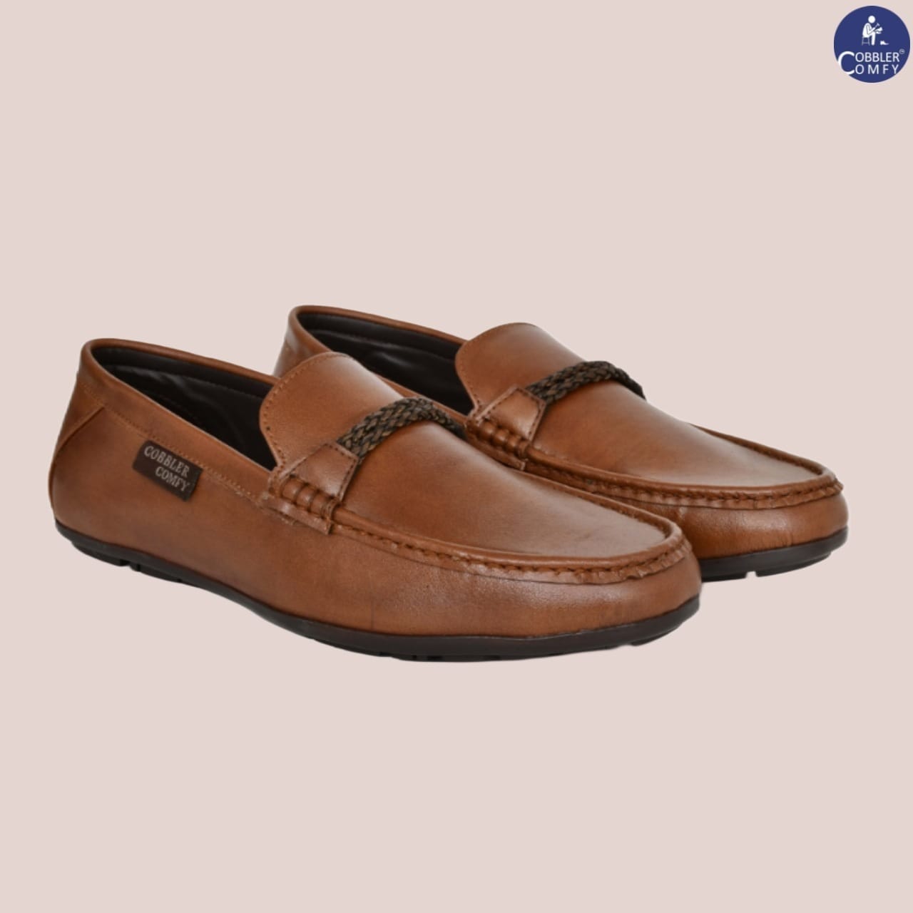 Neat Look Moccasins for Men with Braided Buckle | Tan