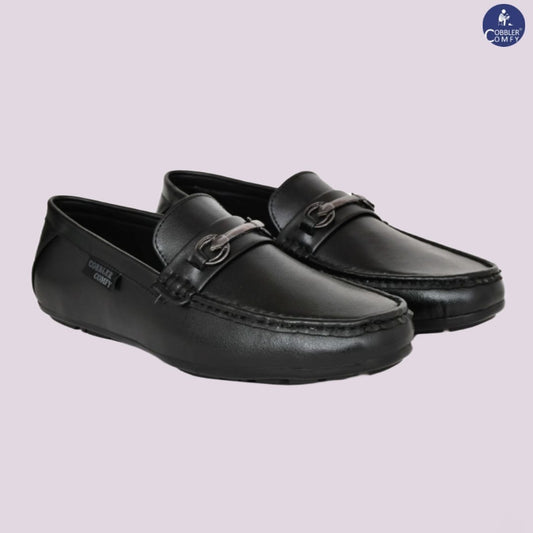 Classic Moccasins for Men with Metallic Loop Buckle | Black