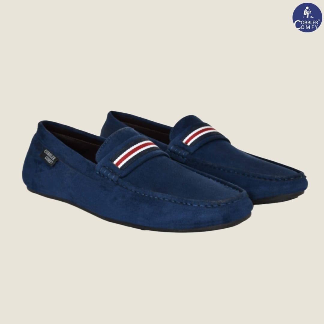 Suede Loafers for Men with Stripe | Blue