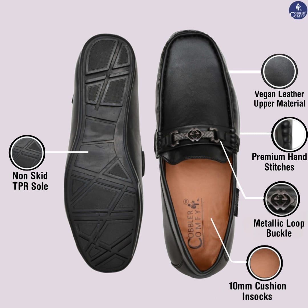 Premium Office-wear Loafers with Buckles for Men | Black – COBBLER COMFY