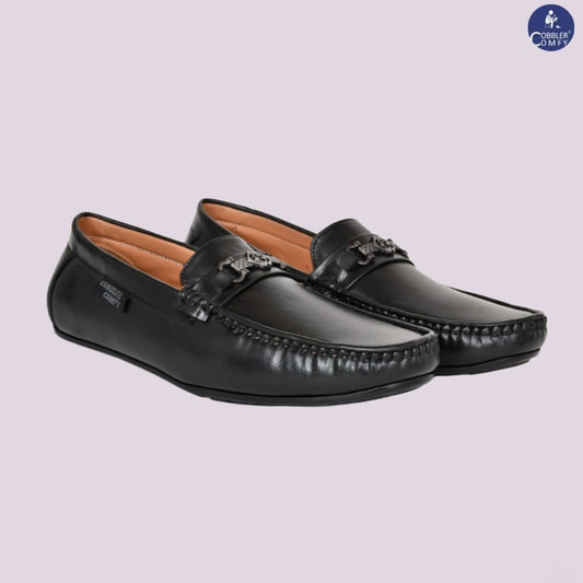 Matte Look Moccasins for Men with Metallic Buckle | Black