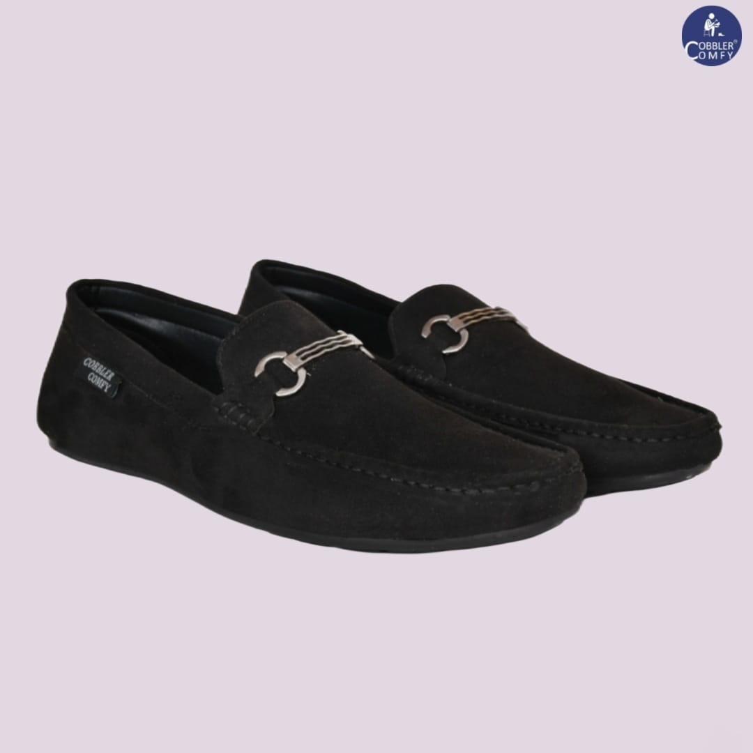 Suede Moccasins with Metallic Buckle | Black