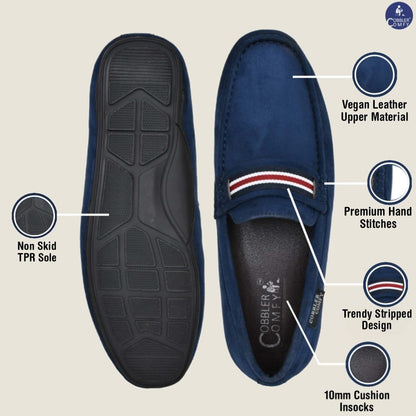 Suede Loafers for Men with Stripe | Blue