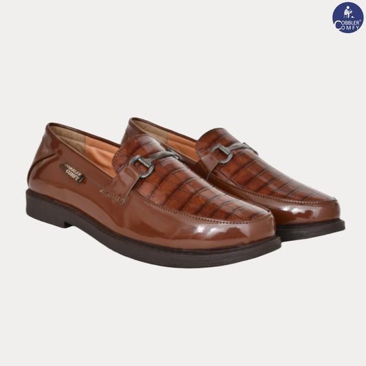 Croco Pattern Slip-on for Men with Metallic Buckle | Brown