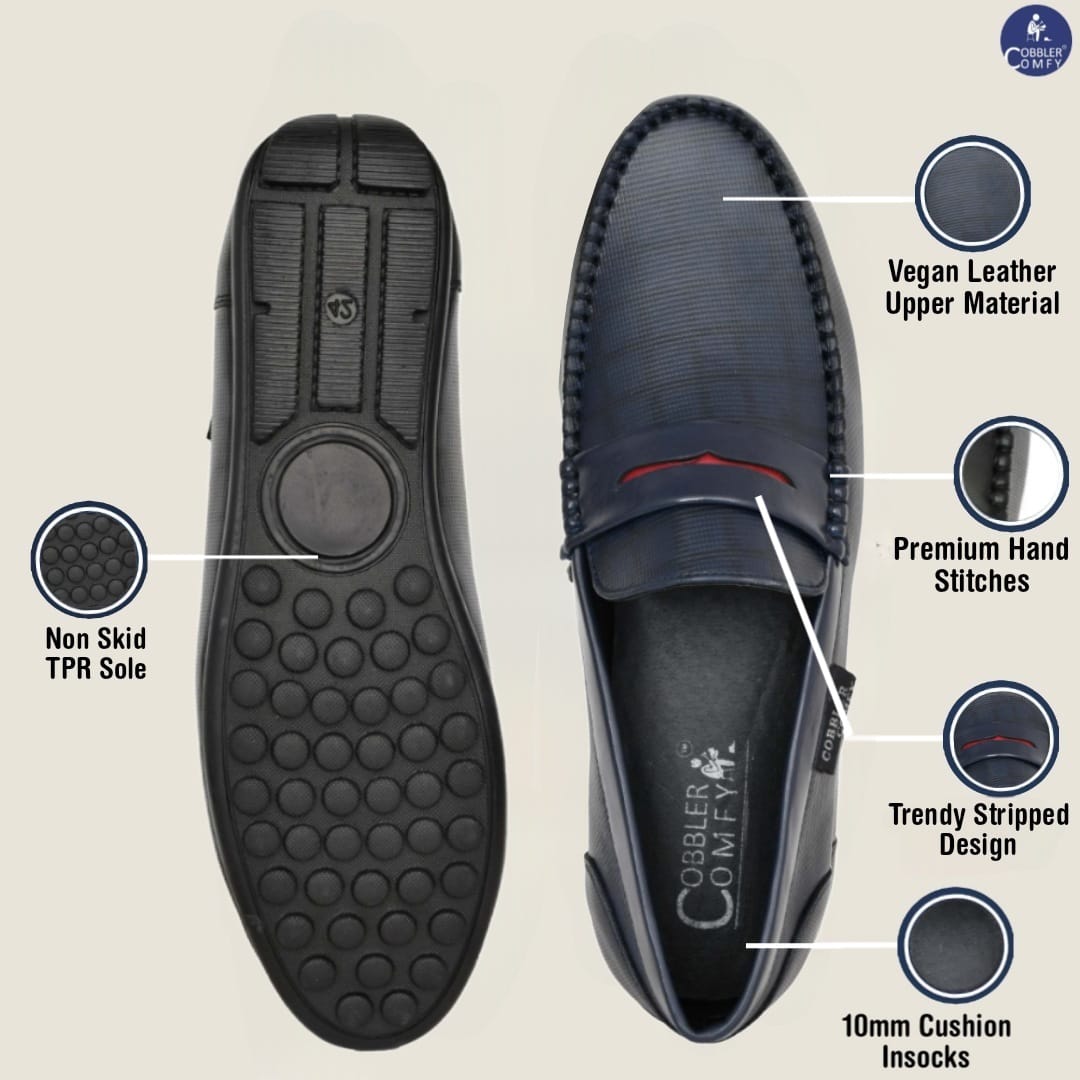 Classic Moccasins with Stylish Check Pattern | Navy Blue