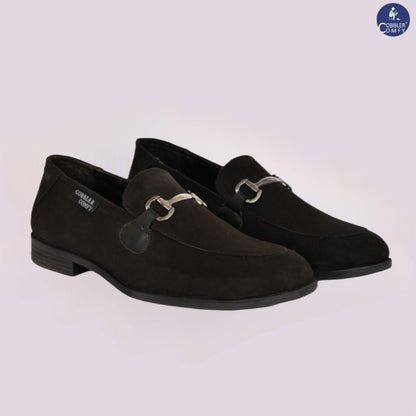 Suede Slip-on with Metallic Loop Buckle | Black