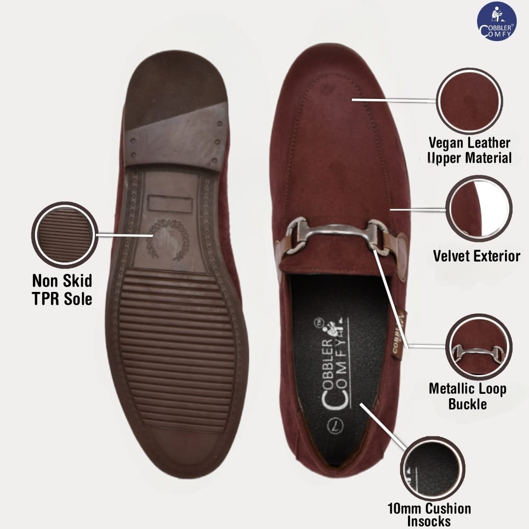 Suede Moccasins for Men with Metallic Loop Buckle | Brown